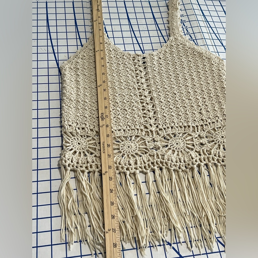 DAYTRIP CROCHETED TANK WITH FRINGE CREAM SZ XSM FESTIVAL SUMMER PARTY BEACHY - Picture 7 of 7